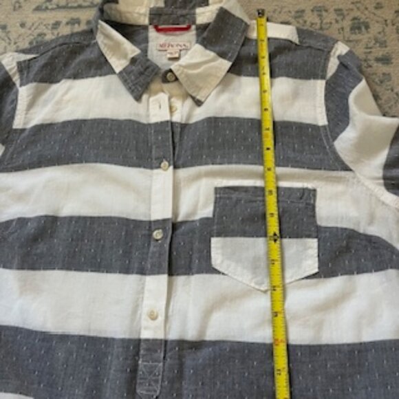 🧡3/15 Merona Gray White Stripe Long Sleeve Cotton Shirt Women's XXL/TTG - Picture 9 of 11